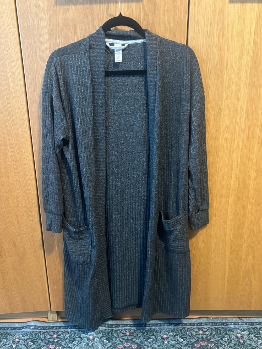 Joe Fresh Charcoal Ribbed Open Front Cardigan Coatigan - Picture 3 of 5
